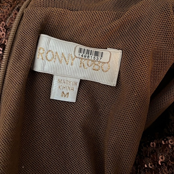 Ronny Kobo | Jane Sequined Knit Mockneck Mini Dress in Brown - Size M - Picture 7 of 11